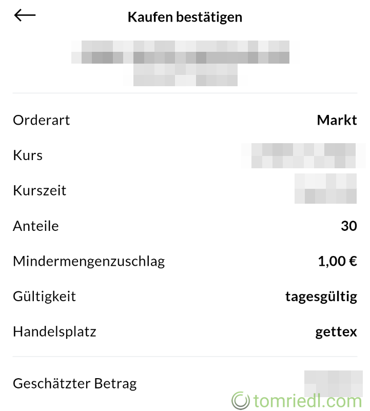 Zusammenfassung der Order überprüfen