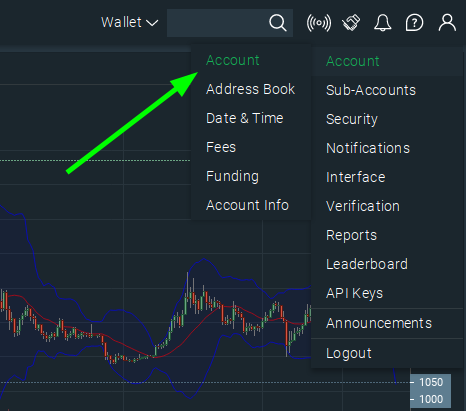bitfinex menü account konto seite