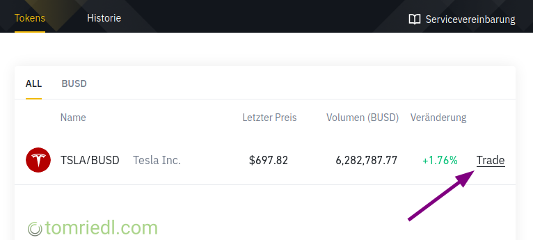 Aktien-Token wählen