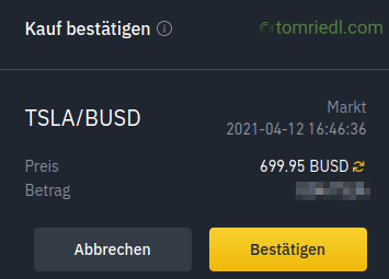 Bestätigungsdialog der Order