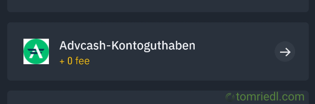 AdvCash as Einzahlung wählen