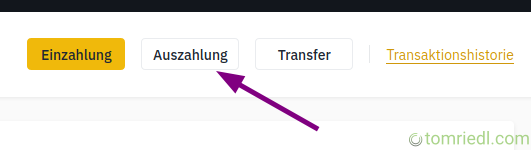 Button Auszahlung in Binance Browser