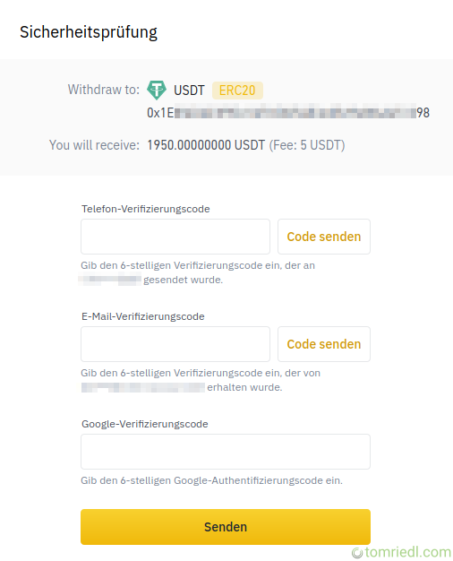 Binance Sicherheitsprüfung beim Auszahlen