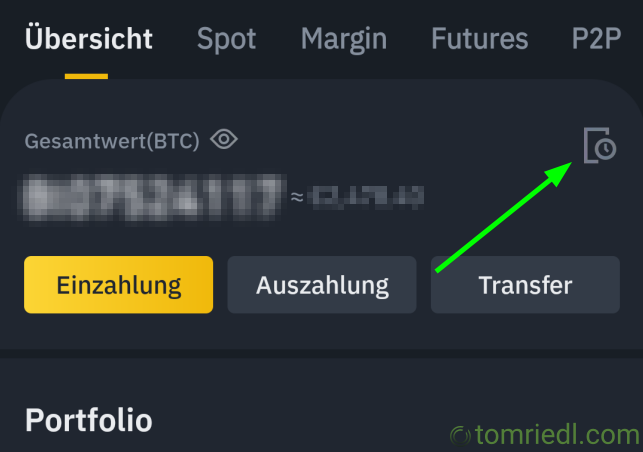 Protokoll der Binance-Transaktionen