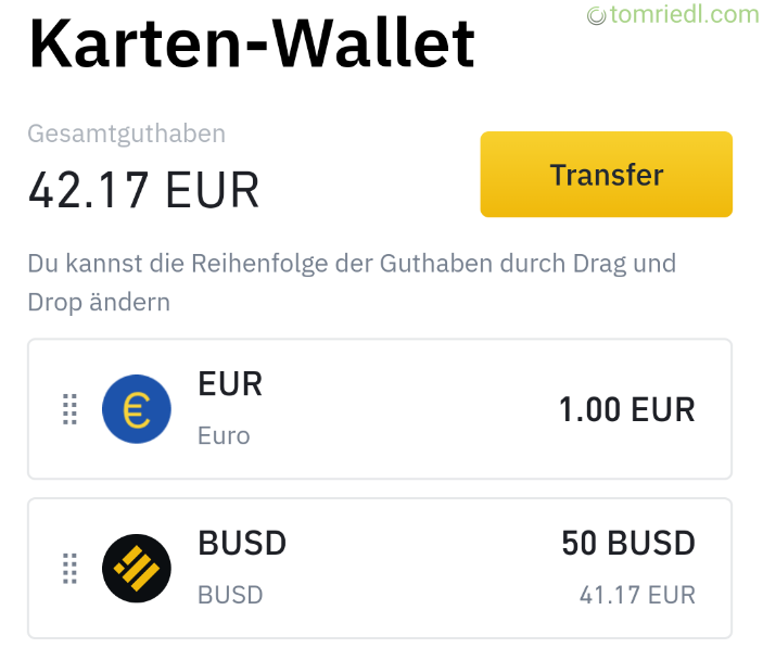 Debitkarte Guthaben in Euro und BUSD