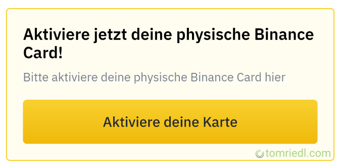 Physische Binance-Karte aktivieren