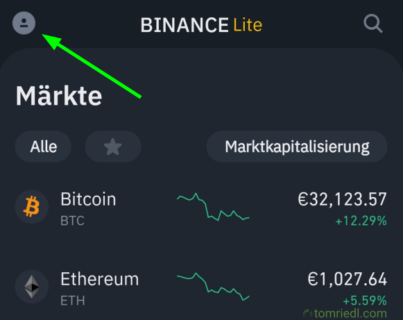 Binance Profil-Menü