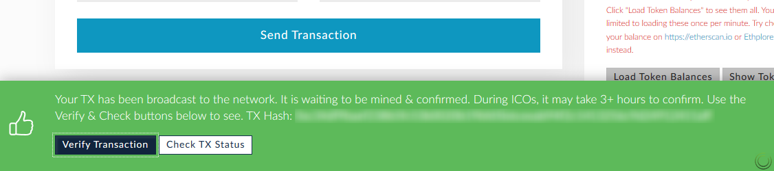 Erfolgreiche MyEtherWallet Transaktion