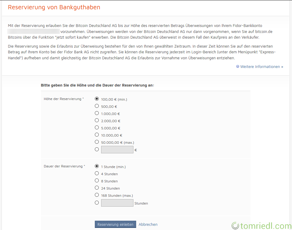 bitcoin.de fidor reservierung einleiten anleitung tutorial