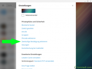 Telegram Desktop zweistufige Bestätigung aktivieren