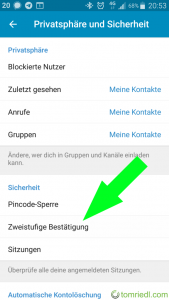 Telegram Zweistufige Bestätigung Menü