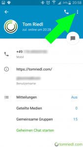 Telegram Personen kategorisieren Menü öffnen